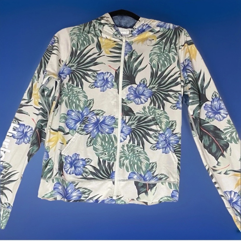 HURLEY Women's UPF 50+ Full-Zip Long-Sleeve Hoodie Floral Rashguard Sweater Sz S